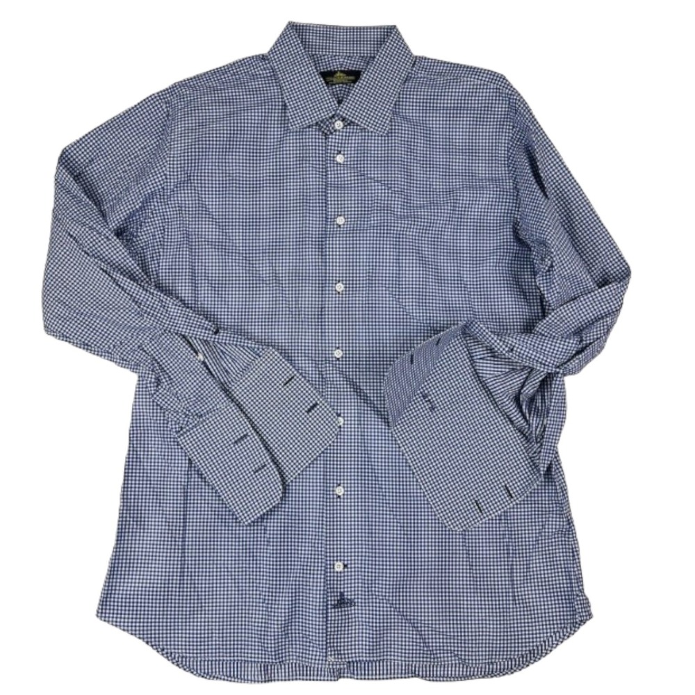 NWOT Holland & Sherry Bespoke Blue & White Gingham Plaid L/S Ctn Btn Down Men XL